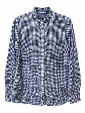J.McLaughlin Crinkle Gingham Ruffle Collar Blouse Shirt Size S Blue White